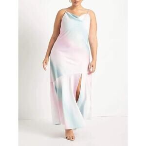 Women Maxi Pastel Sun Dress Sz 18 Beach Wedding Slimming Slit Coquette Silky